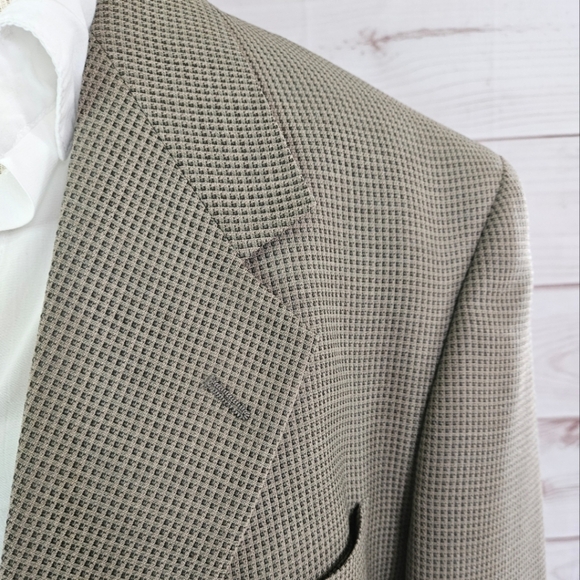 Vintage Pierre Cardin Checkered Notched Lapel Blazer in Sage and Tan Size 44L - Picture 5 of 16